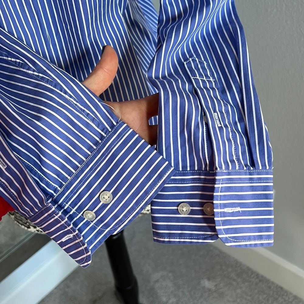 LAUREN BLOUSE Blue White Stripe  Small C9 - Picture 6 of 10